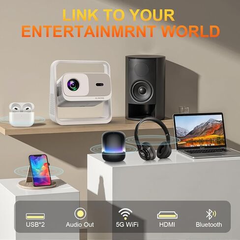 جهاز عرض ذكي مع WiFi و Bluetooth ، والتطبيقات المدمجة ، والكهرباء التركيز و Auto Keystone Protable Outdoor Projecor ، و Support 1080p Projector 4K ، وجهاز عرض الفيلم للمسرح المنزلي (أبيض) in Saudi Arabia