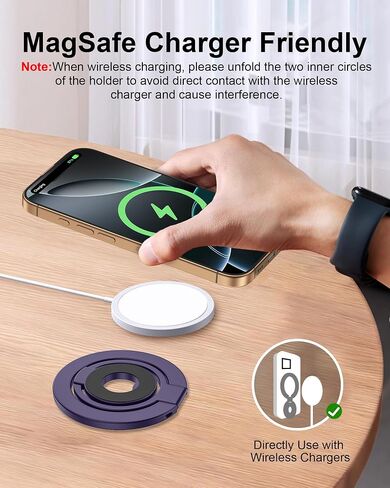 قبضة حامل رنين الهاتف المغناطيسية Ailkin ، Magsafe قابلة للطي مع iPhone و Samsung و Android و Kickstand الهاتف المغناطيسي على الوجهين للمكتب حامل وسيارة ، متوافق مع الشحن اللاسلكي - الأرجواني in Kuwait