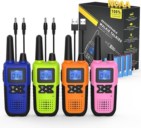 Talkies Walkie للبالغين طويلة المدى مع إعادة شحنها مع NOAA Weather Alert ، متعددة الأغراض 2 Way Radios 4 Pack for Team Collors Care Kids Adventure Family Camping Cruise Cruise in Kuwait