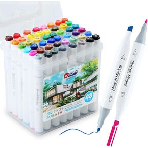 80 ألوان علامات الكحول لكتب التلوين للبالغين ، علامات فنية ثنائية الطرف مع نصيحة الفرشاة ونصائح إزميل للتلوين ، الرسوم التوضيحية ، الرسم ، رسم مع حالة حمل in Kuwait