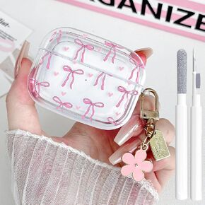 for Cute Airpods 4 Case Clear, Soft TPU Flower Air Pods 4th Generation Cover Protective Shockproof Skin Girl Women with Floral Keychain for Apple iPod 4th Gen Case - Pink in Kuwait