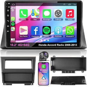 Android 13 Car Stereo لـ Honda Accord 2008-2013 4G RAM+64G ROM ، 10.2 بوصة راديو شاشة تعمل باللمس مع Carplay/Android Auto ، GPS ، WiFi ، Bluetooth5.2 ، دعم OBD2/DVR/DSP in Kuwait