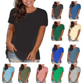 Generic Womens Tops Dressy Casual Short Sleeve Crew Neck Top Summer Solid Color Tops Flowy Loose Fitting Blouses Basic Blouse in Kuwait