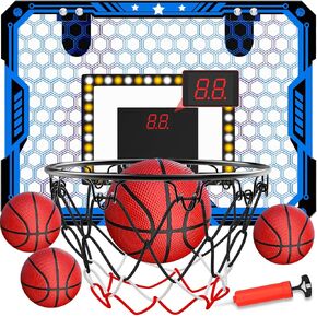 Indoor Basketball Hoop for Kids, Over The Door Mini Basketball Hoop Set with LED Lights, Scoreboard, 4 Balls & Sound Effects - Indoor Toys Gift for Boys & Girls Ages 3-12 for Birthday & Christmas in Saudi Arabia