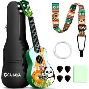 CAHAYA 21-Inch Cartoon-themed Mahogany Soprano Ukulele Beginner Kit with Gig Bag, Colorful Strap, and Fretboard Stickers—Ideal for Both Kids and Adults, Perfect Professional Hawaiian Ukulele Gift in Kuwait
