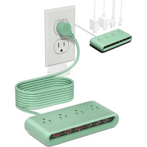 10 in 1 Flat Plug Power Strip with USB C, PD20W Fast Charging Station with 4 Outlets and 6 USB Port（3 Type C+3 USB A, 5ft Extension Cord, Non Surge Protector for Travel (White) in Saudi Arabia