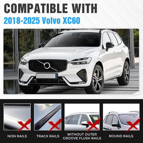قضبان صليب سقف 300 رطل متكافئة متوافقة مع 2015-2025 فولفو XC-90 XC-90 مع قضبان جانبية ، قابلة للتعديل وقفل أعلى الأمتعة. in Kuwait