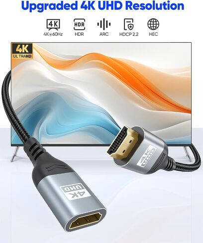 HDMI Extension Cable 15 FT, 4K HDMI Extender Cable Male to Female Adapter Extension Cord 4K@60Hz, 2K, 1080P, ARC, HDR Compatible with Laptop, HDTV, Monitor, Roku, Fire TV Stick, Xbox, PS5 in Kuwait