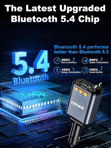 شاحن سيارة قابل للسحب ، [ترقية] محول جهاز إرسال Bluetooth 5.4 FM ، 4 في 1 شواحن السيارة السريعة 69W ، مكالمة هدية ، شاحن هاتف USB Cars وكابل قابل للسحب لـ iPhone 16 15 14 ، Galaxy-Black in Kuwait