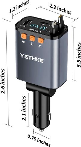 شاحن سيارة قابل للسحب ، [ترقية] محول جهاز إرسال Bluetooth 5.4 FM ، 4 في 1 شواحن السيارة السريعة 69W ، مكالمة هدية ، شاحن هاتف USB Cars وكابل قابل للسحب لـ iPhone 16 15 14 ، Galaxy-Black in Kuwait