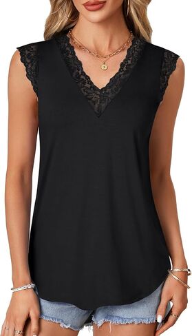 Vrtige Women's Tank Tops V Neck Sleeveless Lace Blouse Casual Vest Summer Camisole Shirts in Saudi Arabia