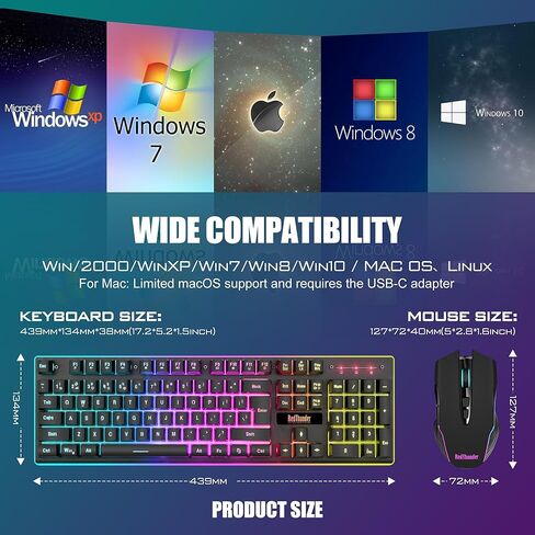 Redthunder K10 لوحة مفاتيح ألعاب اللاسلكية وسرد الماوس ، LED LED Backlit القابلة لإعادة الشحن 3800mAh بطارية ، والوحة المفاتيح Mechanical Anti-Ghosting + 7d 3200di الفئران لجامعة الكمبيوتر (الرمادي الأبيض) in Kuwait