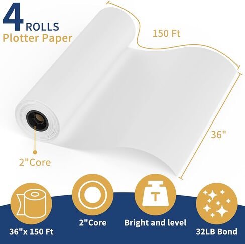 Wide Format Paper Roll,36" x 150 ft Plotter Paper with 2 Inch Core for CAD and Inkjet Printing Premium Bond Papers for Engineering Architectural and Maps（2 roll） in Saudi Arabia