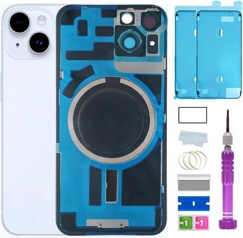 14 Back Glass Replacement for iPhone 14 Back Glass (6.1 Inches) with Pre-Installed Plate + Camera Frame + Lens + Reparing Tools (Midnight Black) in Kuwait