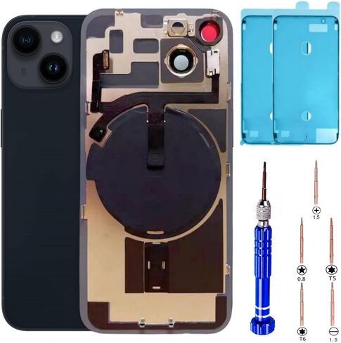 14 Back Glass Replacement for iPhone 14 Back Glass (6.1 Inches) with Pre-Installed Plate + Camera Frame + Lens + Reparing Tools (Midnight Black) in Kuwait