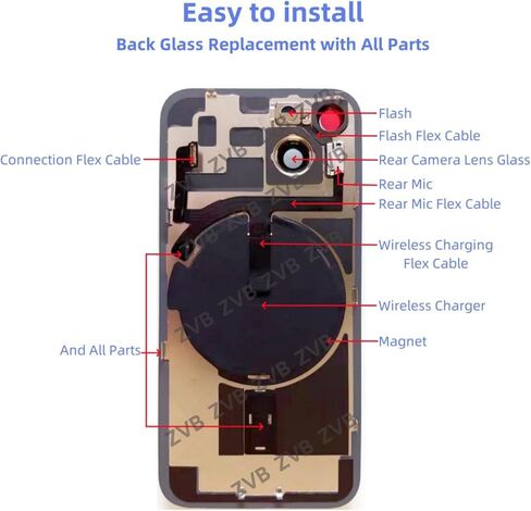 14 Back Glass Replacement for iPhone 14 Back Glass (6.1 Inches) with Pre-Installed Plate + Camera Frame + Lens + Reparing Tools (Midnight Black) in Kuwait