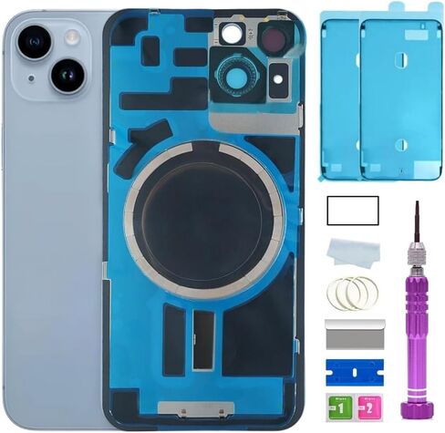 14 Back Glass Replacement for iPhone 14 Back Glass (6.1 Inches) with Pre-Installed Plate + Camera Frame + Lens + Reparing Tools (Midnight Black) in Kuwait