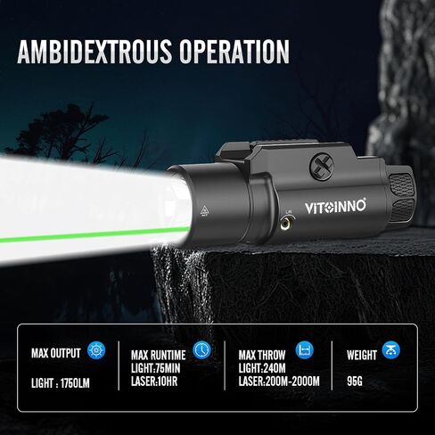 1750 Lumen Tactical Flashlight with Bottom Moonlight lamp, Rechargeable Pistol Light with Strobe/Momentary Compatible with Picatinny Rail in Saudi Arabia