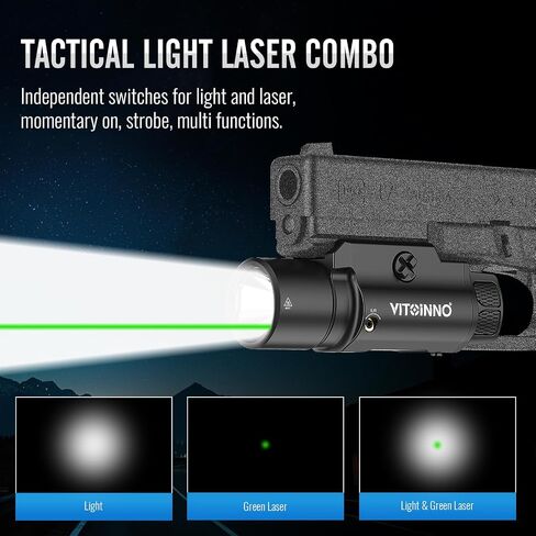 1750 Lumen Tactical Flashlight with Bottom Moonlight lamp, Rechargeable Pistol Light with Strobe/Momentary Compatible with Picatinny Rail in Saudi Arabia
