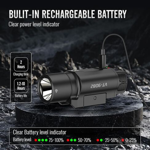 1750 Lumen Tactical Flashlight with Bottom Moonlight lamp, Rechargeable Pistol Light with Strobe/Momentary Compatible with Picatinny Rail in Saudi Arabia