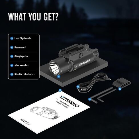 1750 Lumen Tactical Flashlight with Bottom Moonlight lamp, Rechargeable Pistol Light with Strobe/Momentary Compatible with Picatinny Rail in Saudi Arabia