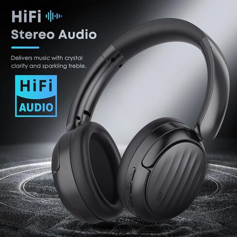 سماعات رأس Bluetooth ، لاسلكي فوق سماعات الرأس بلوتوث الأذن مع وقت اللعب 35 ساعة ، سماعات Hifi Stereo قابلة للطي مع أكواب أذن رغوة للرياضة ، المكتب ، الرمادي السفر in Kuwait