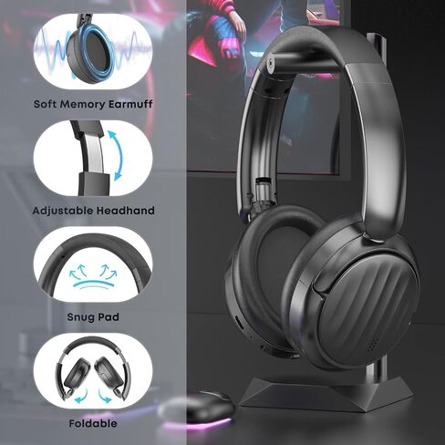 سماعات رأس Bluetooth ، لاسلكي فوق سماعات الرأس بلوتوث الأذن مع وقت اللعب 35 ساعة ، سماعات Hifi Stereo قابلة للطي مع أكواب أذن رغوة للرياضة ، المكتب ، الرمادي السفر in Kuwait