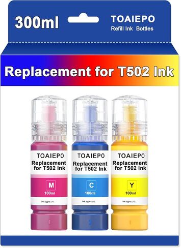 502 Refill Ink Bottle, Color Ink Replacement for T502 Work with ET-2850 ET-2760 ET-3850 ET-3710 ET-3750 ET-3760 ET-4850 ET-4750 Printer, Dye Ink(Cyan Magenta Yellow) in Saudi Arabia