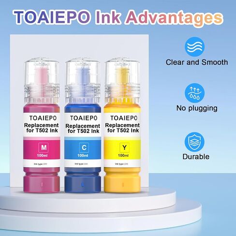 502 Refill Ink Bottle, Color Ink Replacement for T502 Work with ET-2850 ET-2760 ET-3850 ET-3710 ET-3750 ET-3760 ET-4850 ET-4750 Printer, Dye Ink(Cyan Magenta Yellow) in Saudi Arabia
