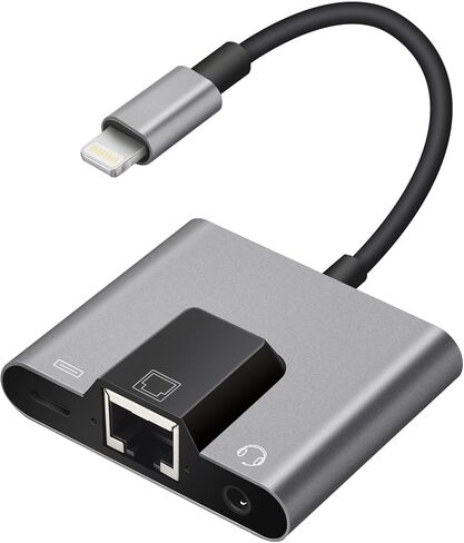 Type C to RJ45 Ethernet Adapter Network Adapter, Support 10/100Mbps Ethernet Network, with Type C Charge Port and 3.5mm Audio Jack, Compatible with iPhone 15/16/Android/i-Pad Pro/Mac/Galaxy in Kuwait