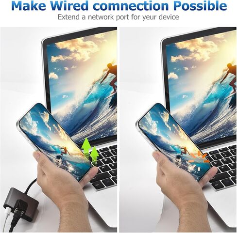 Type C to RJ45 Ethernet Adapter Network Adapter, Support 10/100Mbps Ethernet Network, with Type C Charge Port and 3.5mm Audio Jack, Compatible with iPhone 15/16/Android/i-Pad Pro/Mac/Galaxy in Kuwait