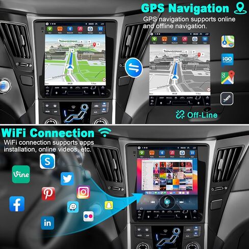 Android 13 Car Radio for Hyundai Sonata 2010-2015 with Wireless Carplay Android Auto, 9.7 Inch IPS Touch Screen Car Stereo with GPS Nav/Bluetooth/FM AM/Backup Camera/WiFi/SWC/HiFi/Mirrorlink 4G+64G in Kuwait