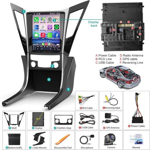 Android 13 Car Radio for Hyundai Sonata 2010-2015 with Wireless Carplay Android Auto, 9.7 Inch IPS Touch Screen Car Stereo with GPS Nav/Bluetooth/FM AM/Backup Camera/WiFi/SWC/HiFi/Mirrorlink 4G+64G in Kuwait