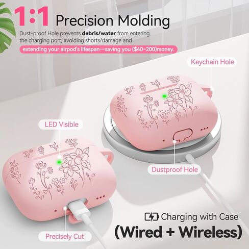 لحالة AirPods Pro 2 ، تغطية Airpod Pro الناعمة من السيليكون Pro مع مجموعة مفاتيح وتنظيف مجموعة متوافقة مع AirPods Pro 2nd/1st للنساء Girly ، مضاد للقرص in Kuwait