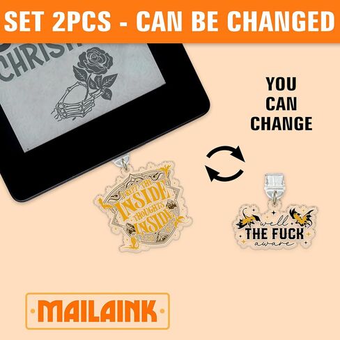 Set 2pcs لقد أبقيت أفكار Insight في الداخل ، حسناً ، سحر قابس الغبار F*ck kindle charms charm 1.5 بوصة من التنين المنطقي الرابع اقرأ البرق/النوع c acrylic materials for e-Reader in Kuwait