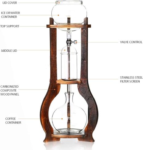 Nispira Iced Coffee Cold Brew Drip Tower Coffee Maker Wooden, 6-8 cup in Saudi Arabia