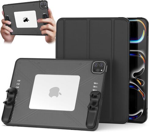 حالة iPad Pro 11 بوصة 2020/2021/2022 ، حالة قرص متعددة الزاوية ، مقبض سريع للفرار ، حامل قلم رصاص ، دعم نوم/استيقظ ، 35 درجة/75 درجة قابلة للطي ، تصميم مجوف (أسود) in Kuwait