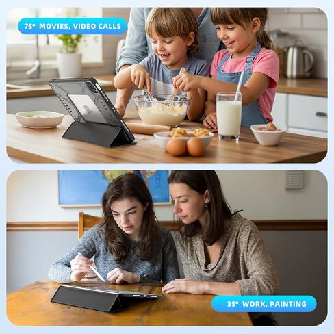 حالة iPad Pro 11 بوصة 2020/2021/2022 ، حالة قرص متعددة الزاوية ، مقبض سريع للفرار ، حامل قلم رصاص ، دعم نوم/استيقظ ، 35 درجة/75 درجة قابلة للطي ، تصميم مجوف (أسود) in Kuwait