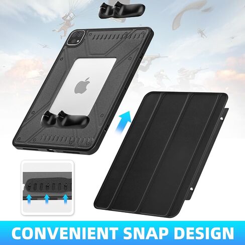 حالة iPad Pro 11 بوصة 2020/2021/2022 ، حالة قرص متعددة الزاوية ، مقبض سريع للفرار ، حامل قلم رصاص ، دعم نوم/استيقظ ، 35 درجة/75 درجة قابلة للطي ، تصميم مجوف (أسود) in Kuwait