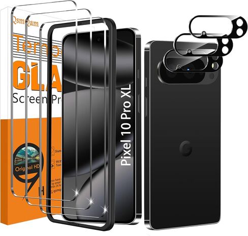 QSMQAM 3 Pack Screen Screen Protector for Google Pixel 10 Pro + 3 Pack Camera Lens Protector ، Glass HD HD HD ، صلابة 9H ، مضاد للخدش ، تسهيل التثبيت - CASE WILLOW in Kuwait