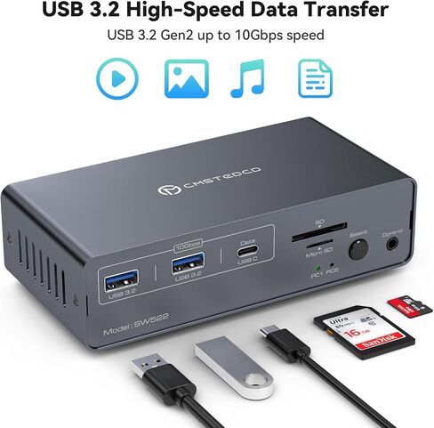 HDMI KVM Switch 2 Monitors 2 Computers 4K@30Hz USB2.0 KVM Switch Dual Monitor Share Dual Display and Keyboard Mouse Printer U Disk Support Extended/Copy Mode Witch Wired Controller&2 USB Cables in Kuwait