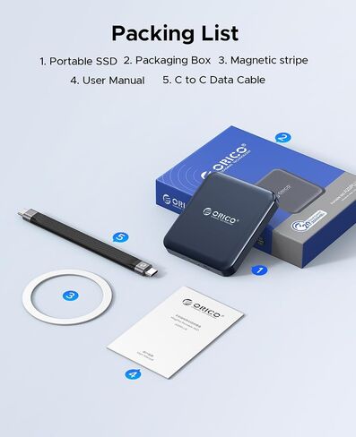 ORICO 1TB MAGSAFE SSD SSD ، 4K PRORES HDR Record and Store ، USB3.1 (1000MB/S) ، USB3.2 GEN2*2 (2000MB/S) ، محرك الحالة الصلبة المحمولة ، متوافق مع الهاتف الذكي USB -C (iPhone15/16 فقط) - A20Plus in Saudi Arabia