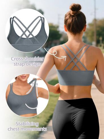 حمالة صدر رياضية للنساء من Strappy وظهر متقاطع للجري واللياقة البدنية وحمالات صدر مبطنة قابلة للإزالة للتمرين واليوجا in Kuwait