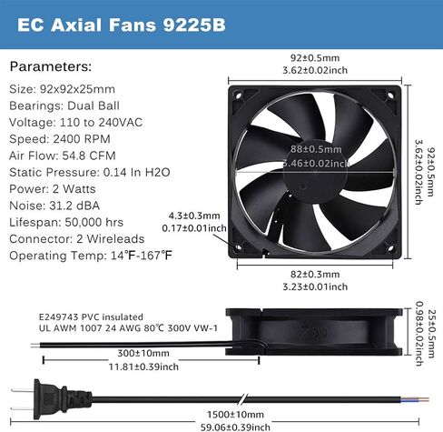 GDSTIME EC التبريد مروحة 80 مم × 80 مم × 25 مم AC 110V 115V 120V 220V 240V محمل الكرة المزدوجة in Saudi Arabia