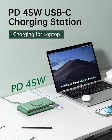 135W USB C Charging Station, 7-in-1 Magnetic Wireless USB Charger Station with PD 45 Fast Charging & 10W Wireless Charger for Phone 13 12 iPad Samsung Laptop and More in Saudi Arabia