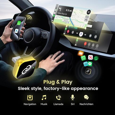 محول CarPlay اللاسلكي ، 2025 محول CarPlay اللاسلكي لـ iPhone ، ترقية ستيريو السيارة من Wired إلى بدون سلك ، وتوصيل ولعب ، لـ iOS10 أو أعلى (أسود) in Kuwait