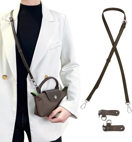 Anthracite Bag Leather Strap Replacement Adjustable Crossbody Shoulder Straps for XS Le Pliage MINI Pouch, No Damage Conversion Kits Accessories (MINI-Anthracite-Silver) in Saudi Arabia