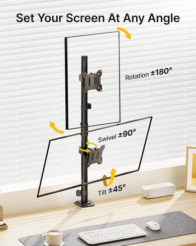 monTEK Stable Dual Monitor Stand for 17"–32" Computer Screens, Heavy-Duty Desk Mount with 22 lbs per Arm, Fully Adjustable Brackets and Arms, Clamp/Grommet Base, VESA 100×100mm Max in Kuwait