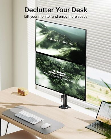 monTEK Stable Dual Monitor Stand for 17"–32" Computer Screens, Heavy-Duty Desk Mount with 22 lbs per Arm, Fully Adjustable Brackets and Arms, Clamp/Grommet Base, VESA 100×100mm Max in Kuwait