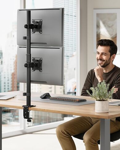 monTEK Stable Dual Monitor Stand for 17"–32" Computer Screens, Heavy-Duty Desk Mount with 22 lbs per Arm, Fully Adjustable Brackets and Arms, Clamp/Grommet Base, VESA 100×100mm Max in Kuwait